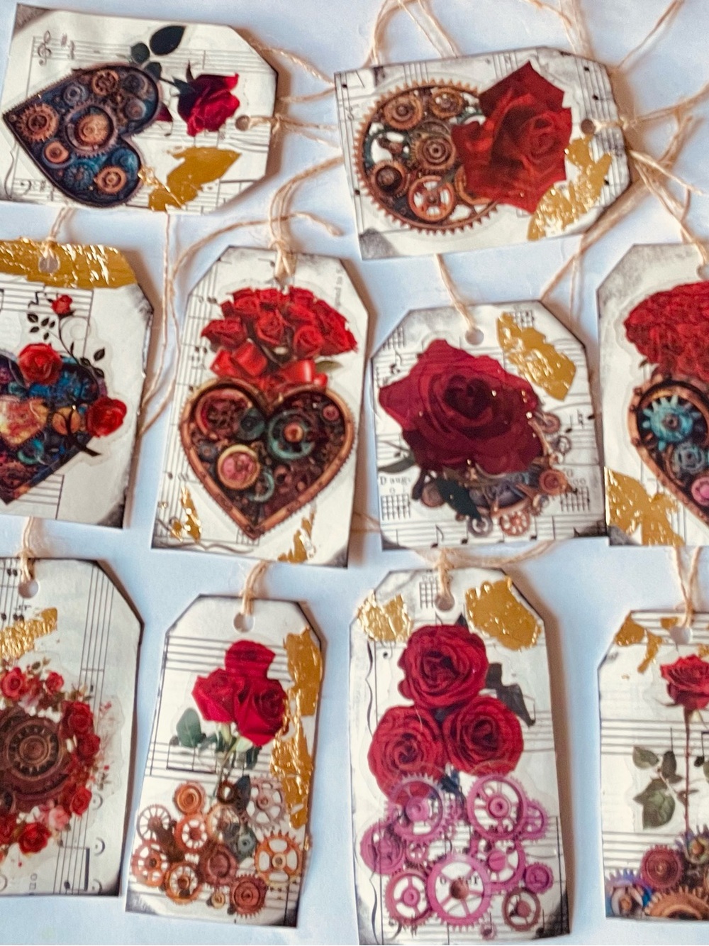 10 steampunk & Roses hang tags
